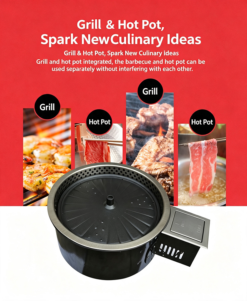 SZY‑420B gas grill hot pot integrated stove separate use for barbecue and hot pot restaurant catering appliance