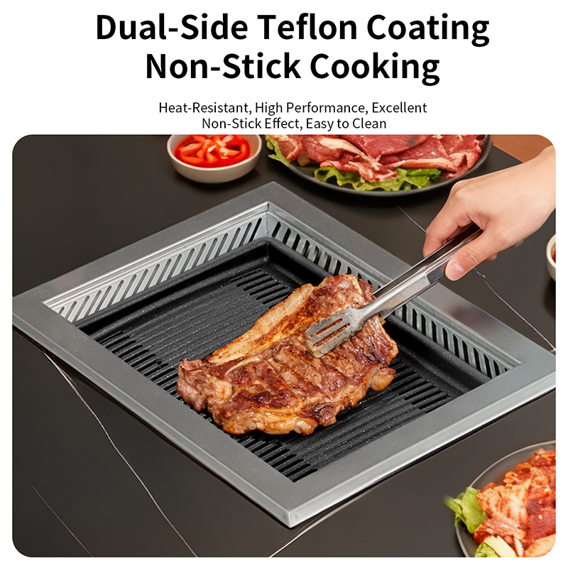SZY-455 Dual-side Teflon Coating Non-stick Griddle Plate, Commercial Square Gas BBQ Grill Griddle Cooking Effect for Restaurant Catering
