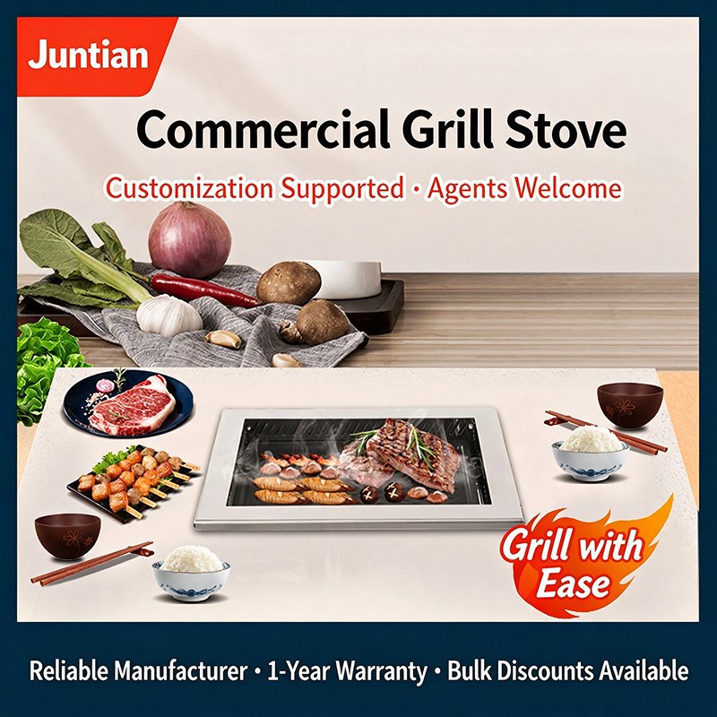 SZY-460 Commercial Grill Stove Brand Marketing Poster, Juntian Built-in Gas BBQ Grill with Customization and Agency Support for Catering Business