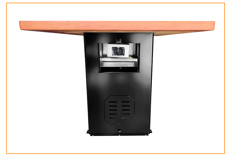 Side view of SZY-455 commercial barbecue dining table with under-table gas control panel, built-in grill design for clean and tidy restaurant tabletops