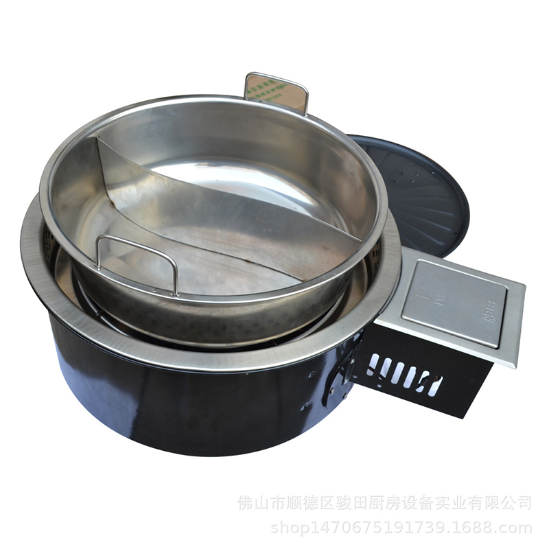SZY-420B Dual-use Gas Stove with Stainless Steel Divided Hot Pot, 2-in-1 Hot Pot and Grill Gas Cooker for Commercial Restaurant
