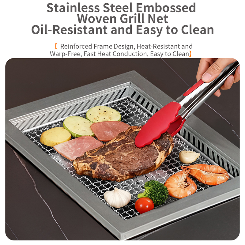 SZY-455 Stainless Steel Embossed Woven Grill Mesh, Oil-resistant Easy-clean Square Gas BBQ Grill Accessory for Commercial Restaurant