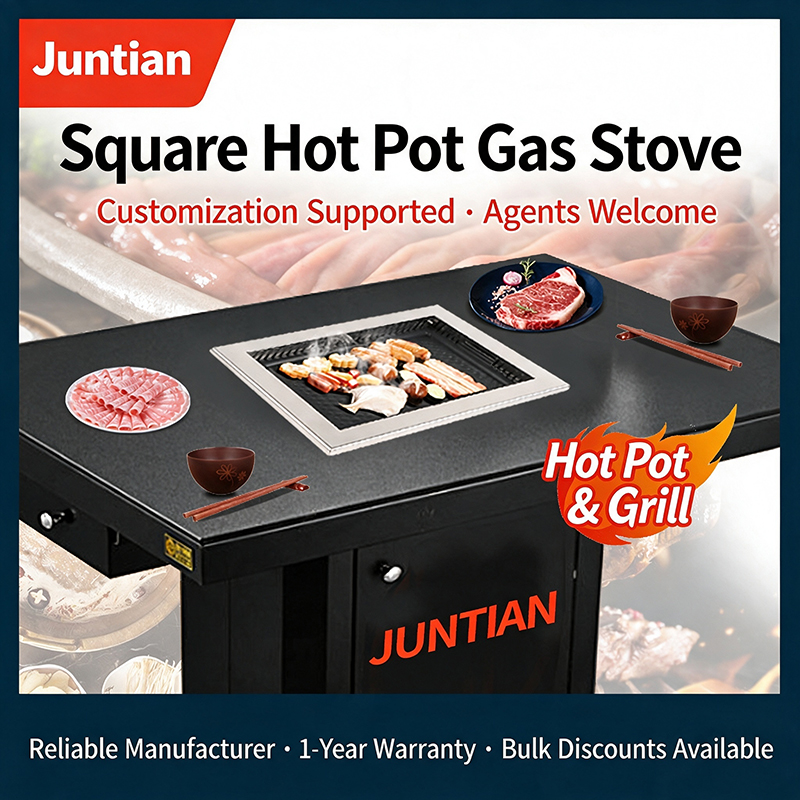SZY-460 Square Hot Pot Gas Grill Table Installation, 2-in-1 Hot Pot and Grill Built-in Gas Stove for Commercial Restaurant Dining Table