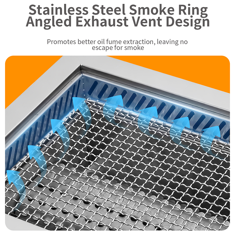 SZY-455 Stainless Steel Smoke Ring Angled Exhaust Vent Design, Efficient Fume Extraction Built-in Gas BBQ Grill for Commercial Catering