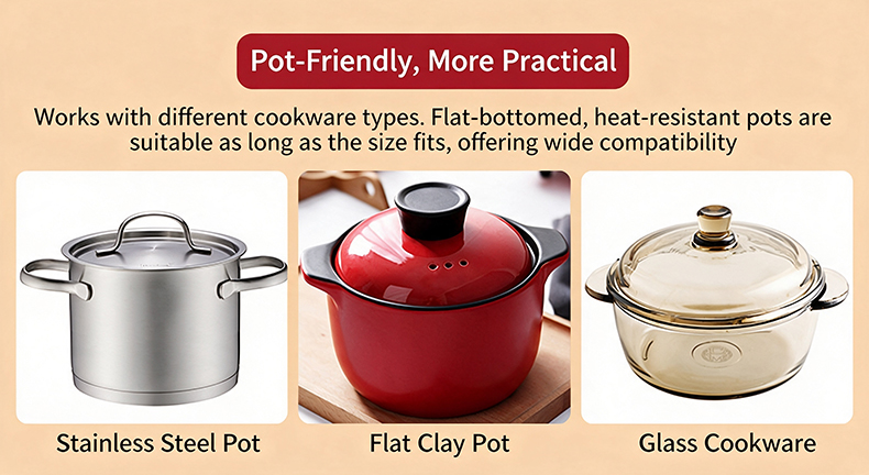 JHD-360B touch control electric stove works with stainless steel pot, flat clay pot and glass cookware, fits most flat-bottom heat-resistant cookware for commercial use