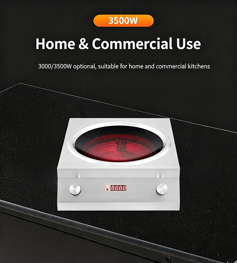 JHD‑400 square knob control ceramic cooker 3500W, home and commercial kitchen countertop cooking equipment