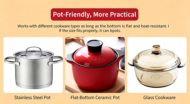 JHD-420D touch control electric stove works with stainless steel pot, flat-bottom ceramic pot and glass cookware, fits most flat-bottom heat-resistant pots for catering use