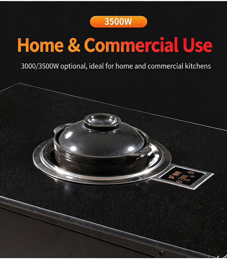 JHD-420E concave ceramic stove with 3000/3500W optional power, ideal for both home and commercial kitchens, works with clay pot and most heat-resistant cookware