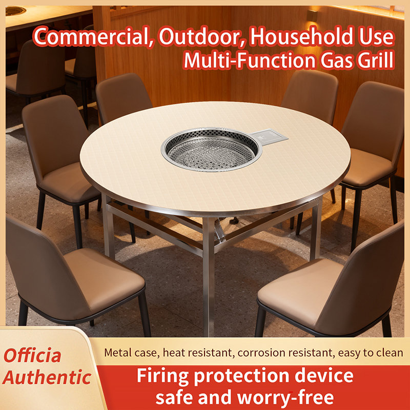 SZY-420C Commercial Restaurant Round Table Gas Grill, Multi-function Built-in Gas BBQ Stove for Commercial Outdoor Household Catering Use