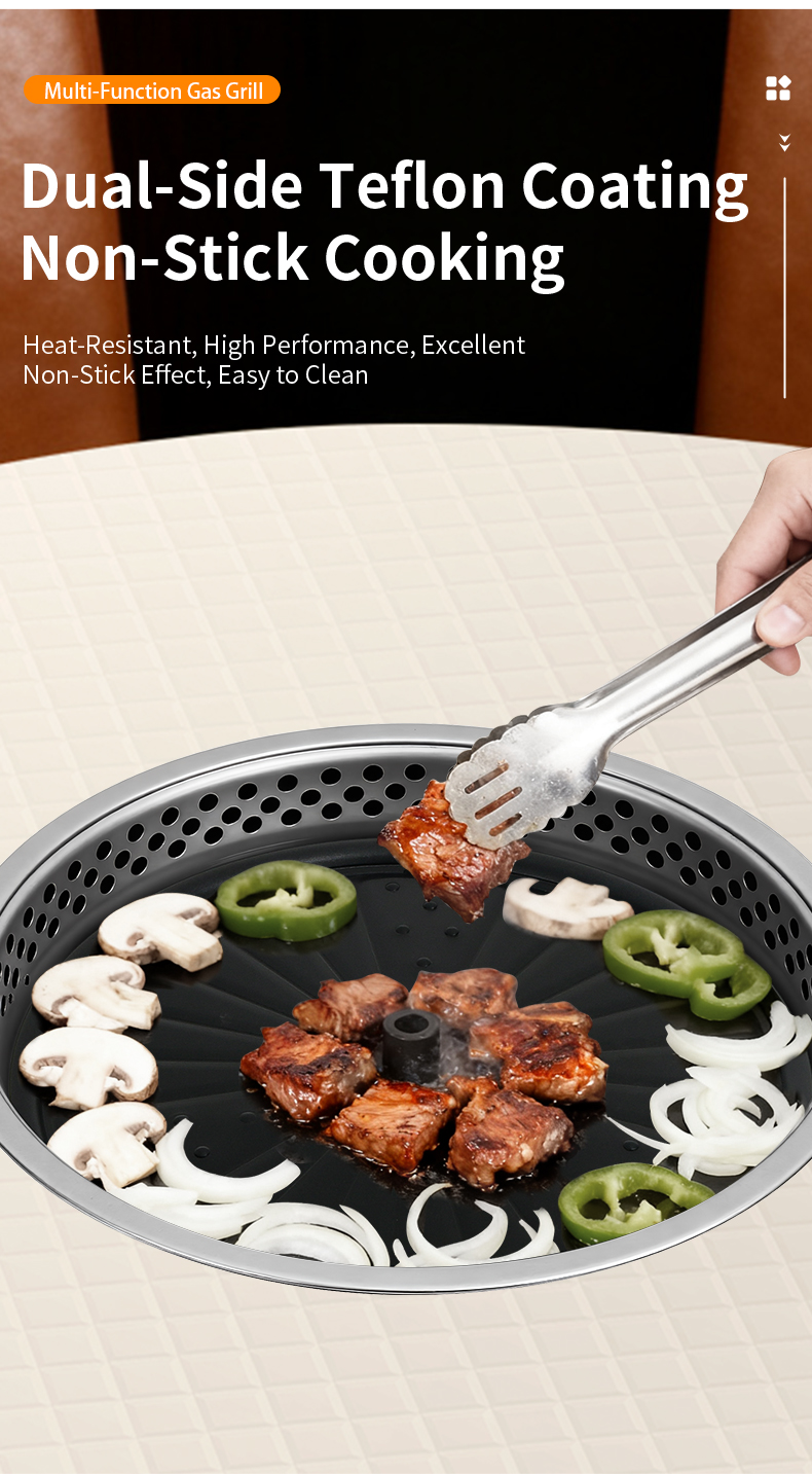 SZY-420C gas grill with dual-side Teflon non-stick teppanyaki plate, heat resistant easy to clean for Korean style barbecue commercial catering