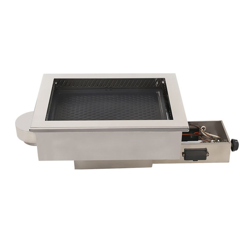 SZY-460 Rectangular Built-in Gas Grill with Non-stick Griddle Plate, Commercial Stainless Steel Gas Barbecue Stove White Background Product Photo