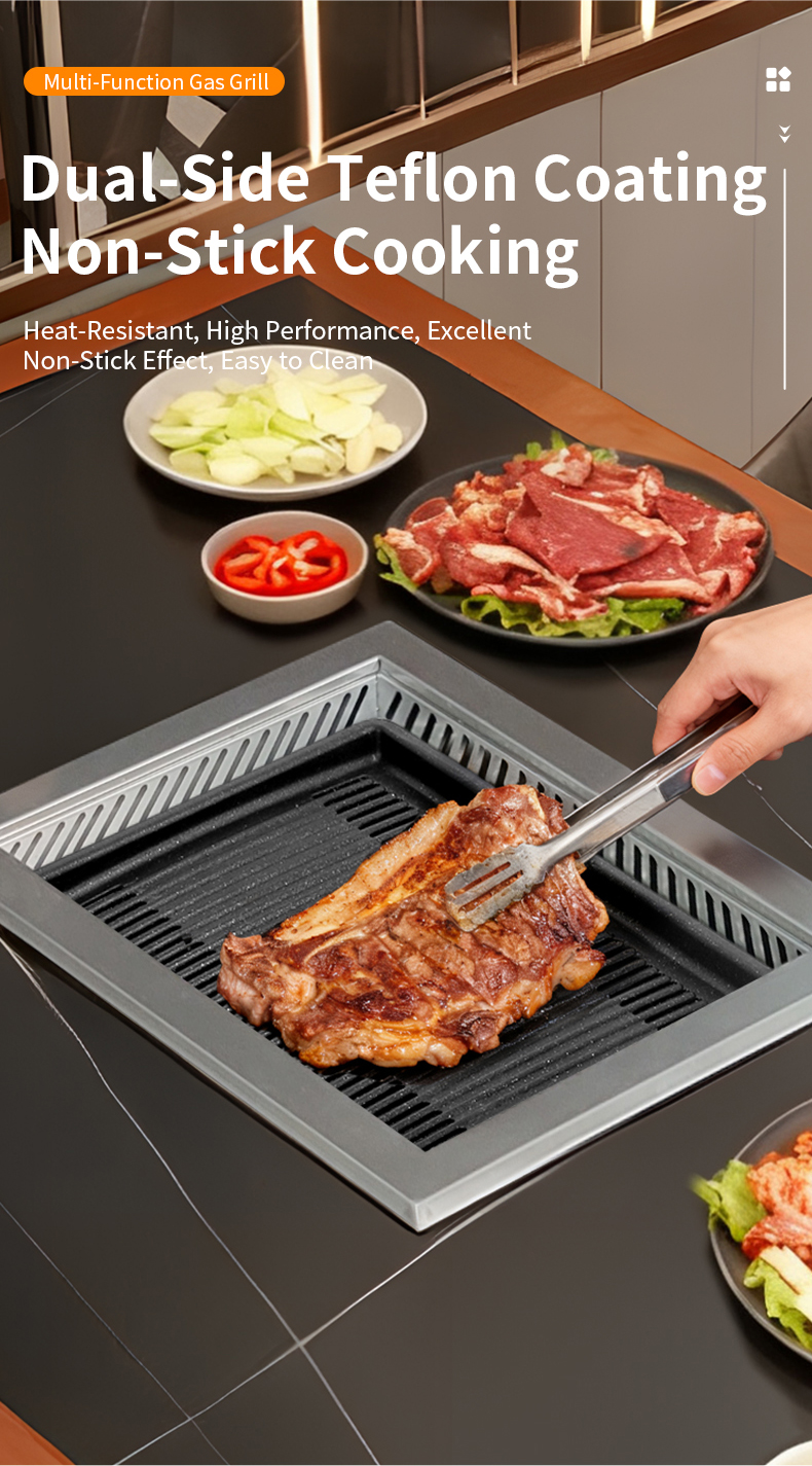 SZY-455 gas grill with dual-side Teflon non-stick grill plate, heat resistant easy to clean for Korean style teppanyaki commercial barbecue catering